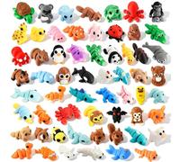 60 PCS Mini 3D Printed Animals Figurines, Surprise Flexible Articulated Fidget Toys, Desk Pets for Classroom Rewards, Little 3D Animals Party Favors Goodie Bag Stuffers, Home Office Decor
