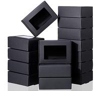 60 Pcs Mini Kraft Paper Box With Window for Soap, Present Packaging, Treat, Bakery, Candy and Jewelry Display - 3.34 x 2.36 x 1.18 Inch (Black)
