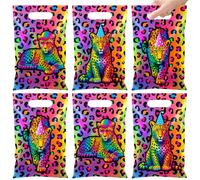 60 PCS Neon Rainbow Cheetah Party Gift Bags, Rainbow Leopard Party Favors Bags Waterproof Plastic Cheetah Goodie Bags for Jungle Safari Cheetah Birthday Party Decorations Supplies Gifts