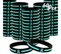 60 Pcs Ovarian Cancer Awareness Bracelets Bulk Items Accessories Teal Awareness Ribbon Silicone Wristbands Cervical Cancer Awareness PTSD Products Unisex Wristbands for Men Women Teal