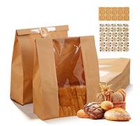 60 PCS Paper Bread Bags, Bakery Storage Bag Large Brown Paper Bags with Stickers for Homemade Sourdough Bread Sandwich Cookies 13.78 x 8.27 x 3.54 In