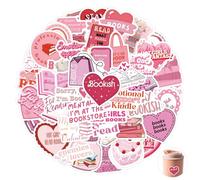 60 Pcs Pink Bookish Stickers, Waterproof Viny Stickers,Heart Shape Pink Aesthetic Stickers,Reading Stickers for Water Bottles Book Laptops Scrapbook Journal