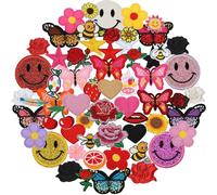 60 PCS Random Assorted Heart-Shaped Bee Butterfly Patches VSCO Embroidered Iron on Sew on Patches Cute Heart-Shaped Bee Butterfly Applique Stickers for Clothes Backpacks Pants Bags Jeans Dress Hat