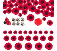 60 PCS Resin Poppies Artificial Flowers Heads with 20 PCS Butterfly Pin Clutch, DIY Poppy Wreath Decorations Grave Garden Ornament Remembrance Day Poppy Badge Lapel Pin Making Kit for Women Men