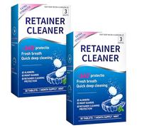 60 Pcs Retainer Cleaner Tablets - Mint Fresh Denture & Mouth Guard Cleaning Solution, Removes Odor, Stains & Plaque, Effective for Aligners, Night Guards & False Teeth (2 Box) (Blue)