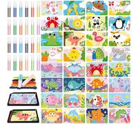 60 Pcs Sand Art Kits Сolor Sand Art Pictures Peel and Stick 12 Color 32 Pcs Painting Board 2 Brush 2 Painting Tray 24 Bottles