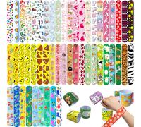60 PCS Slap Bracelets for Kids, Colorful Bulk Wristbands with Animals,Friendship,Galaxy,Dinosaurs, Heart, Donut,Party Favors, Classroom Prizes Birthday Exchanging Gifts,Goodies Bag Stuffers Fillers