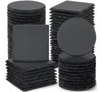 60 PCS Slate Stone Coasters Bulk, MAPRIAL 4 Inch 30 PCS Black Square and 30 PCS Round Handmade Drink Coasters for Laser Engraving, Engravable Blanks Material for Engraver, Home Decor, Gifts