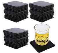 60 Pcs Slate Stone Drink Coasters Black Stone Coasters Bulk Cup Coaster Set with Anti-Scratch Bottom for Bar Kitchen Home Apartment, Square