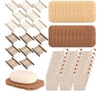60 Pcs Soap Saver Set Including Wooden Dish, Exfoliating Bag, Saver Pads Bulk with Self Drain, Bar Soap Holder Mesh Bag for Shower Bath Home Toilet Kitchen Hotel Restaurant