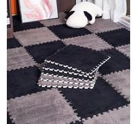 60 Pcs Soft Plush Carpet Tiles - 58 Sq.ft Interlocking Foam Mats, Jigsaw Puzzle Play Mat, Black & Gray Rug, 11.8 Inch, Perfect for Home, Kids' Playroom, and Events