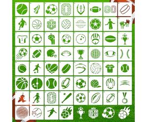 60 PCS Sport Stencils for Painting, 3x3 Inch Reusable Plastic Paint Templates for Painting on Wood, Rugby Volleyball Football Soccer Stencils for Wall Furniture Fabric Paper Art Scrapbooks DIY Crafts