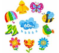 60 PCS Spring Themed Cutouts, Colorful Flowers, Butterflies, Bees, Birds Cut-outs Versatile Bulletin Board Classroom Decoration in 10 Designs Spring Theme Party Supplies for Kids Teacher Student