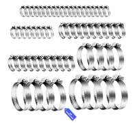 60 Pcs Stainless Steel Hose Clamps, 6-51mm Adjustable Hose Clips Set, Jubilee Clips Assorted, Worm Drive Pipe Clip, Screws Clamps for Automobile Gas Water Pipe Tube