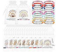 60 Pcs Thank You Gifts Inspirational Friendship Bracelets Motivational Clay Beaded Rainbow Bracelet with Card Gift Bag Appreciation Gifts for Employee Nurse Coworker Staff Teacher Team