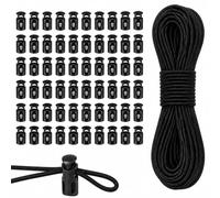 60 Pcs Toggles for Drawstrings with 20m Black Elastic Cord, 3mm Bungee Rope and Plastic Locks for Shoelaces, Clothing, Backpack, Camping Gear, Crafters and DIY Repair Projects (Black)