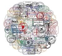 60 Pcs Travel Stickers,Scrapbook Stickers,Retro Travel Stamp and Postmark Sticker Set,Retro Travels PVC Waterproof Transparent Vinyl Sticker,Suitable for Suitcases Trunks,Water Bottles,and Laptops