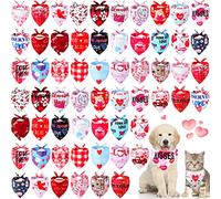 60 Pcs Valentine's Day Dog Bandanas Bulk Heart Pet Bandanas Adjustable Dog Bibs Triangle Dog Scarf Holiday Pet Costume for Small Medium Pet Dog (Heart Pattern)