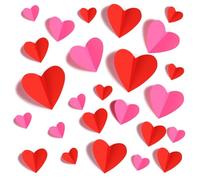 60 Pcs Valentines Day Wall Decorations - 3D Heart Stickers, Waterproof Wall Decals for Home, Bedroom, Wedding, Anniversary, Party, Office, and School Decor (Red+ Pink)