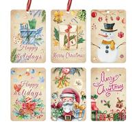 60 Pcs Vintage Christmas Holiday Tags with String 2 x 3 inch Holiday Presents Decorative Card String Xmas to and from Labels for Christmas Wrapping and Home Decor Happy New Years Tag