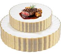 60 Pcs White Gold Rim Plastic Plates, 26 cm Dinner and 19 cm Dessert Set | Party Dinnerware Set for 30 Guests, Elegant Gold Rimmed Party Plate Bulk for Wedding Birthday Thanksgiving Halloween Shower