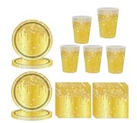 60 Pcs Yellow Party Tableware Set for Her,Girls,Women,Yellow Paper Plates Paper Cups and Napkins,Sparkling Diamond Gold Paper Dinnerware Set for Birthday,Wedding,Baby Shower Party Tableware