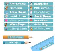 60 Personalised Stick on Name Labels Tags for School Books Bottle Boxes Bags Pencil Name Tags Washable Waterproof No Iron Sticker (Blue)