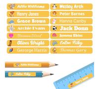 60 Personalised Stick on Name Labels Tags for School Books Bottle Boxes Bags Pencil Name Tags Washable Waterproof No Iron Sticker (Orange)