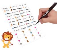 60 Personalised Stick On Writable Name Labels Tags with Twin Tip Permanent Marker for School Books Bottle Bags Name Tags Ideal for Nursing Home Daycare Washable No Iron Sticker (Lion)