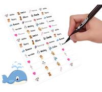 60 Personalised Stick On Writable Name Labels Tags with Twin Tip Permanent Marker for School Books Bottle Bags Name Tags Ideal for Nursing Home Daycare Washable No Iron Sticker (Whale)
