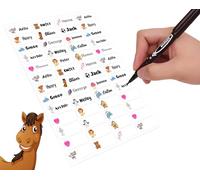 60 Personalised Stick On Writable Name Labels Tags with Twin Tip Permanent Marker for School Books Bottle Bags Name Tags Ideal for Nursing Home Daycare Washable No Iron Sticker (Horse)