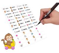 60 Personalised Stick On Writable Name Labels Tags with Twin Tip Permanent Marker for School Books Bottle Bags Name Tags Ideal for Nursing Home Daycare Washable No Iron Sticker (Monkey)