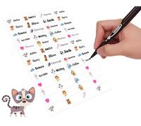 60 Personalised Stick On Writable Name Labels Tags with Twin Tip Permanent Marker for School Books Bottle Bags Name Tags Ideal for Nursing Home Daycare Washable No Iron Sticker (Cat)