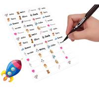 60 Personalised Stick On Writable Name Labels Tags with Twin Tip Permanent Marker for School Books Bottle Bags Name Tags Ideal for Nursing Home Daycare Washable No Iron Sticker (Rocket)
