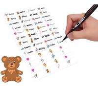 60 Personalised Stick On Writable Name Labels Tags with Twin Tip Permanent Marker for School Books Bottle Bags Name Tags Ideal for Nursing Home Daycare Washable No Iron Sticker (Teddy Bear)