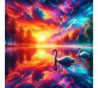 60 Piece Jigsaw Puzzles for Adults Sunset Lake Swan, Educational Games, Impossible Hard Difficult Challenging, Relaxation Jigsaw Puzzles for Adults 60 Pieces 13.8x13.8 inch