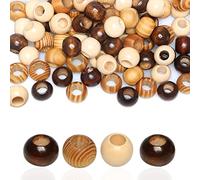 60-Piece Large-Hole 20 mm Round Wood Beads - 9 mm Center Hole - Variety Pack in Three Earthy Tones - Ideal for Macramé, Hair & Home Decor