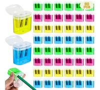 60 Piece Pencil Sharpener Bulk, Manual Dual Holes Pencil Sharpeners for Kids, 4 Colorful Handheld Pencil Sharpeners with Lid Portable Compact for School Supplies Classroom Office Students Home