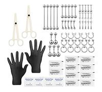 60 Piece Piercing Kit Set for SelfStinging Lot Stainless Steel Cartilage Helix Daith Septum Hoop Nose Ring Horseshoe Lip Tongue Eyebrow Tragus Nipple Belly Button Rings Barbells Body Jewellery 14G 16G