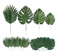 60 Pieces 4 Kinds Artificial Palm Leaves with Faux Stems Tropical Plant Leaves Monstera Leaves Safari Leaves for Hawaiian Luau Party Jungle Beach Table Leave Decorations