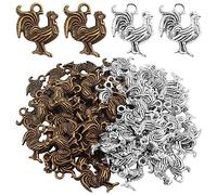 60 Pieces Antique Chicken Rooster Charms Tibetan Alloy Chicken Farm Animal Figures Dangle Pendants for DIY Bracelets Necklaces Jewelry Making Supplies, 2 Colors
