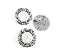 60 Pieces Antique Silver Tone Jewelry Charms P5PF6W Pinback Brooch Cabochon Setting Blank 20mm Craft Art Making Crafting Beading