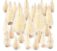 60 Pieces Artificial Mini Christmas Tree Sisal Snow Trees Bottle Brush Christmas Trees Pine Trees Ornaments with Wooden Base for Christmas Party Home Decoration (4 Sizes, White)