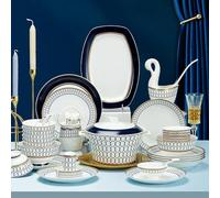 60 Pieces Blue Classic Bone China Dinnerware Set for 10 People, Modern Light Luxury Style Tableware, Suitable for Microwave, Dishwasher