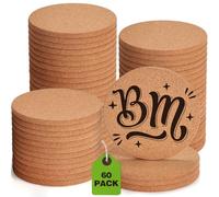 60 Pieces Cork Coasters for Drinks, GOH DODD Absorbent Blank Coasters for DIY Crafts Laser Engraving Sublimation Wood Burning Plants Painting Housewarming Gifts Wedding Education, Round, 4 Inch
