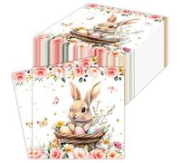 60 Pieces Cute Pink Bunny Egg Flowers Pattern Easter Disposable Beverage Napkins Easter Themed Serviettes Rabbit Cocktail Paper Napkins 2 Ply for Holidays Luncheon Dinner Party Supplies, 33 x 33 cm