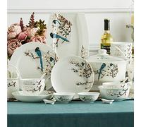 60 Pieces European Dinnerware Set Chinese Jingdezhen Ceramic Tableware European Bowls Plates and Chopsticks Set for 8-10,Charcoal