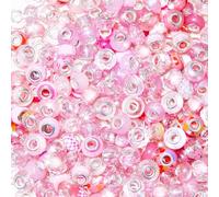 60 Pieces Large Hole Beads, Assorted European Craft Beads Pink Big Hole Fairy Wands Garden Bead Large Hole Lampwork Spacer Bead for DIY Pens Charms Bracelet Necklace Jewelry Making Supplies