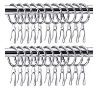 60 Pieces Metal Drapery Curtain Rings Curtain Hanging Rings and 60 Pieces Metal Curtain Drapery Pin Hooks for Window Door Shower Curtain, 30 mm Internal Diameter (Silver)