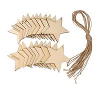 60 Pieces Natural Wooden Star Cutouts Shape Wooden Star Embellishments and 60 Pieces Natural Twine for Christmas Home Party Decoration